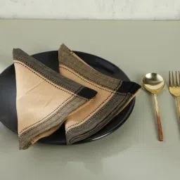 Fabindia Beige & Black Cotton 92 TC 125 GSM Tanka Napkin - Set of 6-image-88