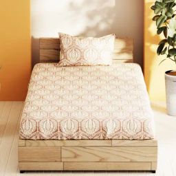 Bianca Sienna Rosemauve Cotton Geometric 144 TC Single Flat Bedsheet with 1 Pillow Cover-38