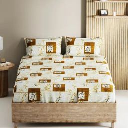 Bianca Palladium Sage Cotton Geometric 144 TC King Flat Bedsheet with 2 Pillow Covers-41