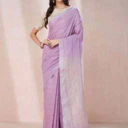 Fabindia Purple Striped Saree-image-79