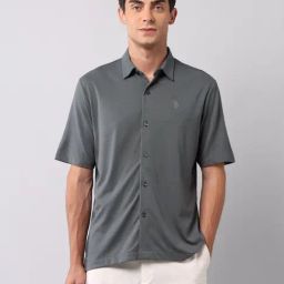 U.S. Polo Assn. Denim Co. Grey Cotton Relaxed Fit Self Pattern Shirt-image-81