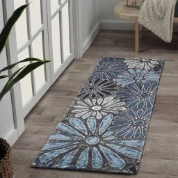Obsessions Blue & Grey Polypropylene Floral Runner - Small-23