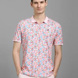 Louis Philippe Pink Cotton Slim Fit Printed Polo T-Shirt-image-30