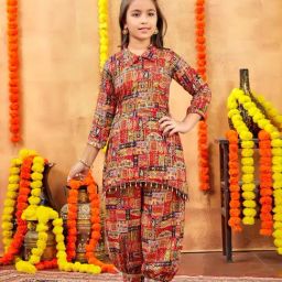 Aarika Girls Red Printed Kurti Set-image-30