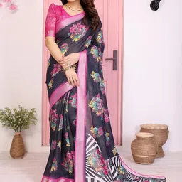 Moda Rapido Blue Cotton Blend Embellished Sarees-picture-30