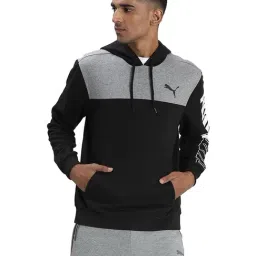 Puma Black & Grey Cotton Regular Fit Colour Block Hooded Jacket-picture-8