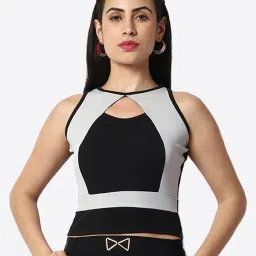 Prettify Black & Grey Color-Block Crop Top image 1