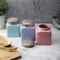 VarEesha Multicolor Ceramic Jars With Metal Lid - Set of 3-21
