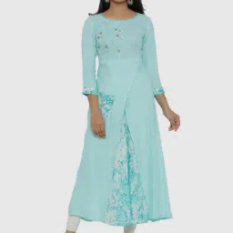 YASH GALLERY Sky Blue Embroidered A Line Kurta-image-68