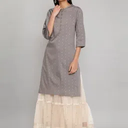 W Grey Printed Straight Kurta-image-94