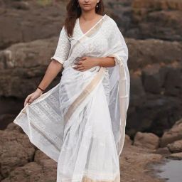 Chidiyaa Ivory Cloudberry Kota Doria Block Printed Saree-image-5