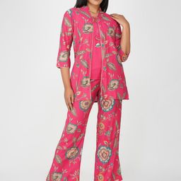 Bindigasm Floral Printed Mandarin Collar Top With Trousers & Jacket-image-29