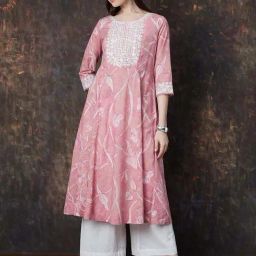 Melange By Lifestyle Pink Cotton Regular Fit Printed Kurta-picture-2