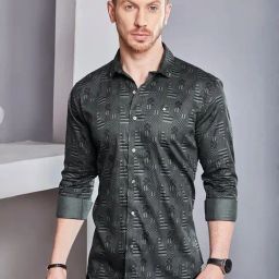 Almaty Grey Cotton Slim Fit Printed Shirt-image-24