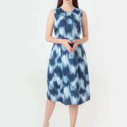 Zink London Blue Printed A-Line Dress-image-93