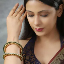 Priyaasi Green & Golden Classic Bangle - Set of 2 image 2