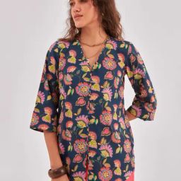 QOMN Teal Cotton Printed Top-image-58