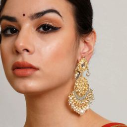 Karatcart Gold-Plated Handcrafted Grey Meena and Pearl Long Dangler Earrings image 2