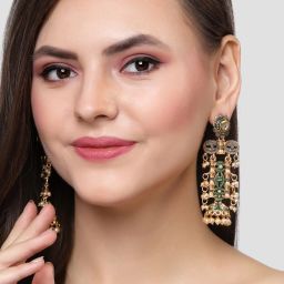 Karatcart Antique Gold-Plated Green Kundan Jhumki Earrings for Women image 2