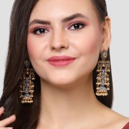Karatcart Antique Gold-Plated Grey Kundan Jhumki Earrings for Women image 2