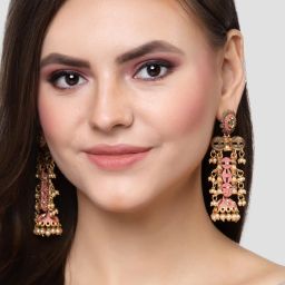 Karatcart Antique Gold-Plated Pink Kundan Jhumki Earrings for Women image 2