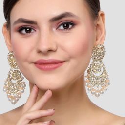 Karatcart Gold-Plated Peach and Pearl Beads Dangler Earrings for Women image 2