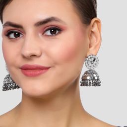 Karatcart Black Silver Plated Mirror Jhumki Earrings for Women image 2