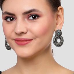 Karatcart Oxidized Silver Textured Stud Earrings for Women image 2