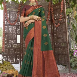 Shriyangan Ethnic Motifs Woven Design Zari Pure Silk Kanjeevaram Saree-image-86