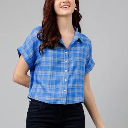Latin Quarters Blue & White Checks Crop Shirt-image-25