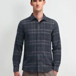 Arrow Sport Medium Grey Cotton Slim Fit Checks Shirt-image-98