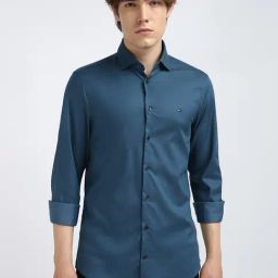 TOMMY HILFIGER Blue Cotton Slim fit Solid Shirt-picture-48