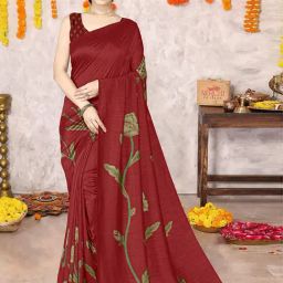 Mirchi Fashion Maroon Silk Blend Floral Saree With Unstitched Blouse-picture-28