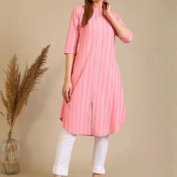 Aurelia Pink Pure Cotton Regular Fit Striped Kurtas-31