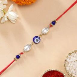 Karatcart Beautiful Evil Eye and Kundan Handmade Rakhi for Brother with Roli Chawal-45