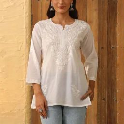 House of Chikankari White Chikankari Cotton Woven Kurta-picture-47
