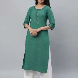 Aurelia Green Cotton Striped Straight Kurta-image-80