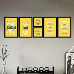 Art Street Black & Yellow Gym Motivational Quotes Live Love Lift Art Prints - Set of 6-8