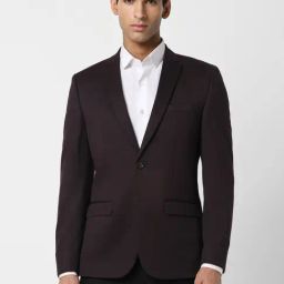 V Dot Maroon Slim Fit Blazer-image-51