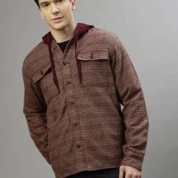 Iconic Red Regular Fit Striped Hooded Shirt-29