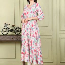 W Peach Printed A Line Kurta image 3