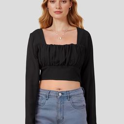 Mast & Harbour Square Neck Pleated Crop Empire Top-image-32