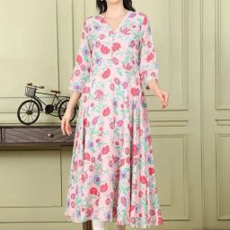 W Peach Printed A Line Kurta-28