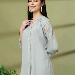 Nayam By Lakshita Blue Regular Fit Embroidered Shirt-image-75