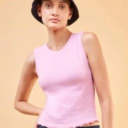 Enamor Fondant Pink Cotton Sports Crop T-Shirt-picture-45