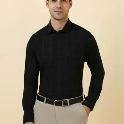 Allen Solly Black Cotton Slim Fit Checks Shirt-picture-2