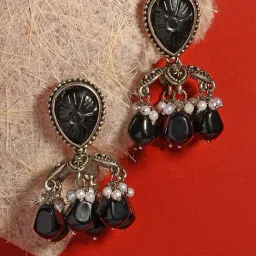 Fida Beaded Black Dangler Earrings-image-4