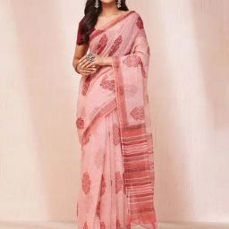 Fabindia Pink Printed Saree-image-71