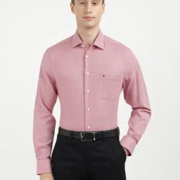 Tommy Hilfiger Pink Cotton Regular Fit Printed Shirt-image-80