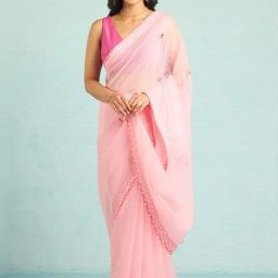 Taneira Pink Embroidered Saree With Unstitched Blouse-picture-18